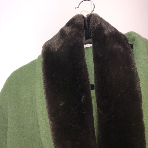 Vintage wool Pea coat green with fur collar - Picture 10 of 10